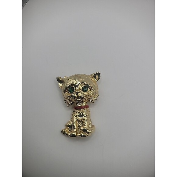 Vintage Gerrys Brooch Pin Doggy Terrier Green Crystals Gold Tone Jewelry - Picture 1 of 11